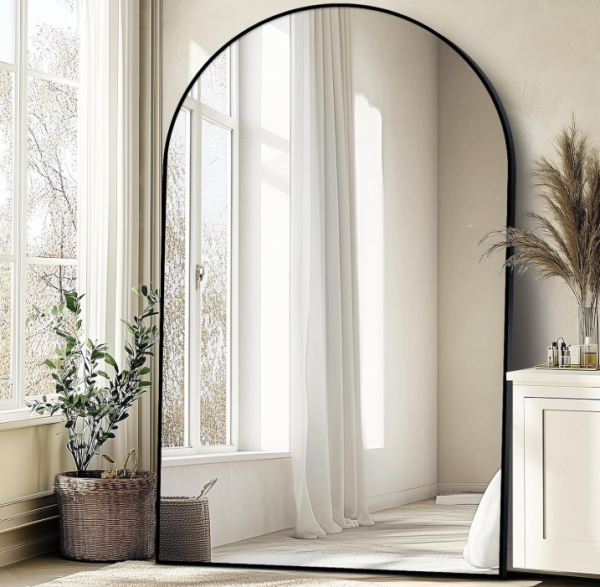 Large Arched Full Length Mirror with Stand, Aluminum Alloy Frame Floor Mirror, Standing or Wall Mounted Mirror for Bedroom and Living Room
